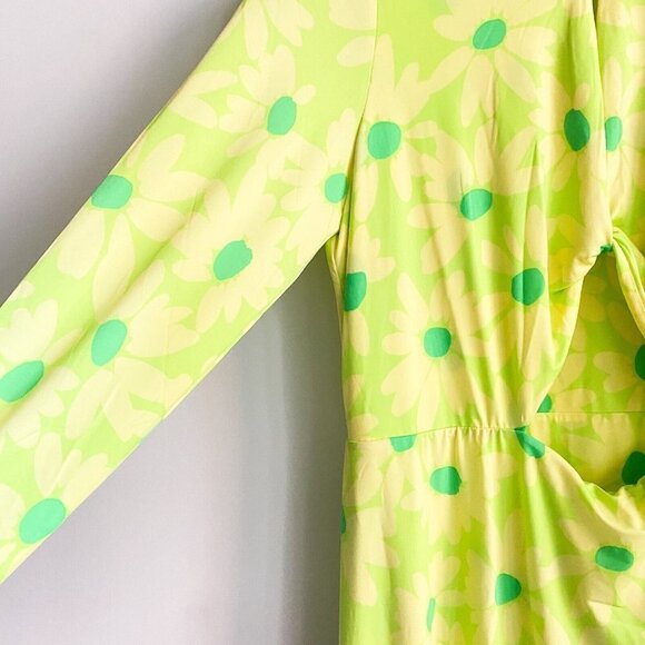 NWT AFRM Lime Green Yellow Floral Long Sleeve Jodi Dress L - Picture 7 of 10